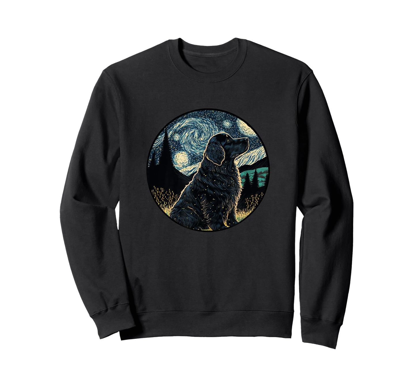 Black Golden Mountain Dog Starry Night Painting Dog Mom Dad T-Shirt for Men Women Kids