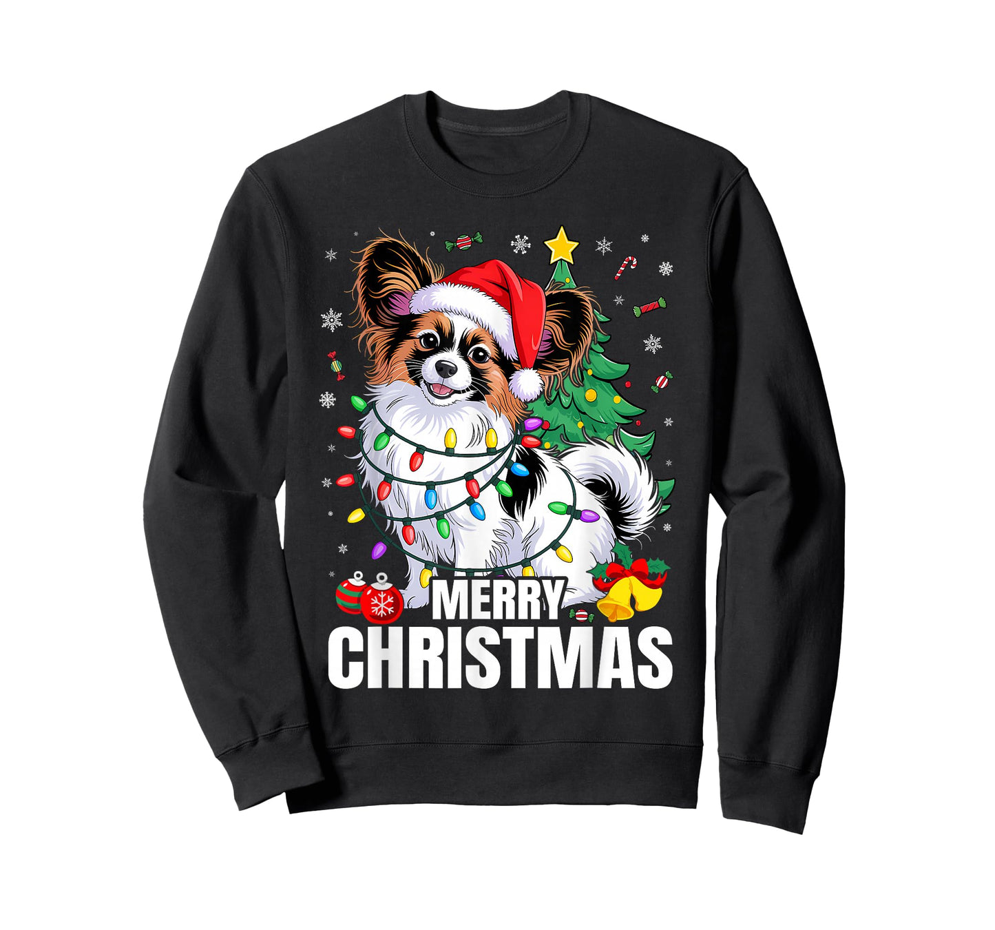 Papillon Dog Santa Hat Funny Merry Christmas Dogs Lovers T-Shirt