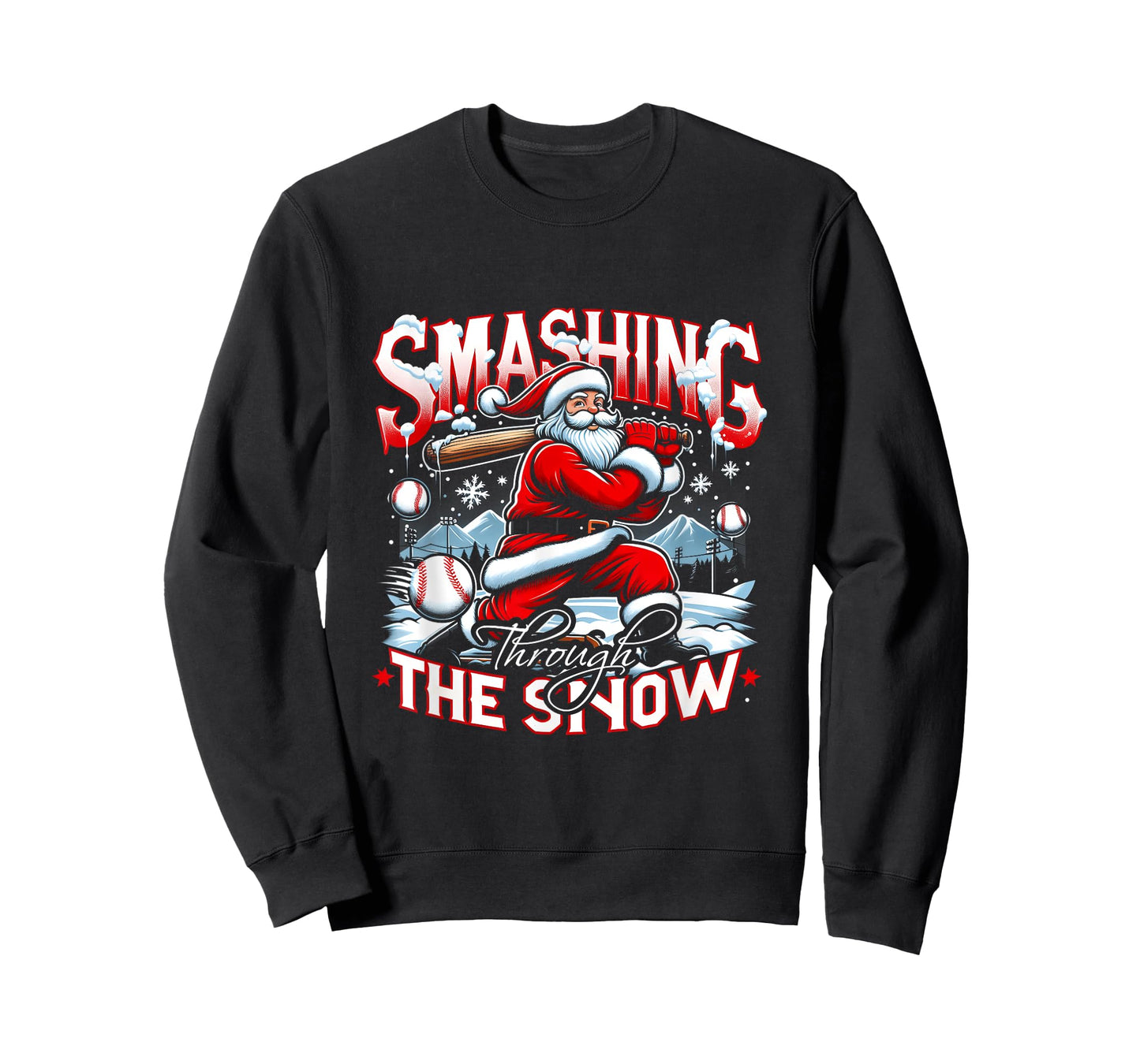 Baseball Player Christmas Santa Smashing Through Snow T-Shirt