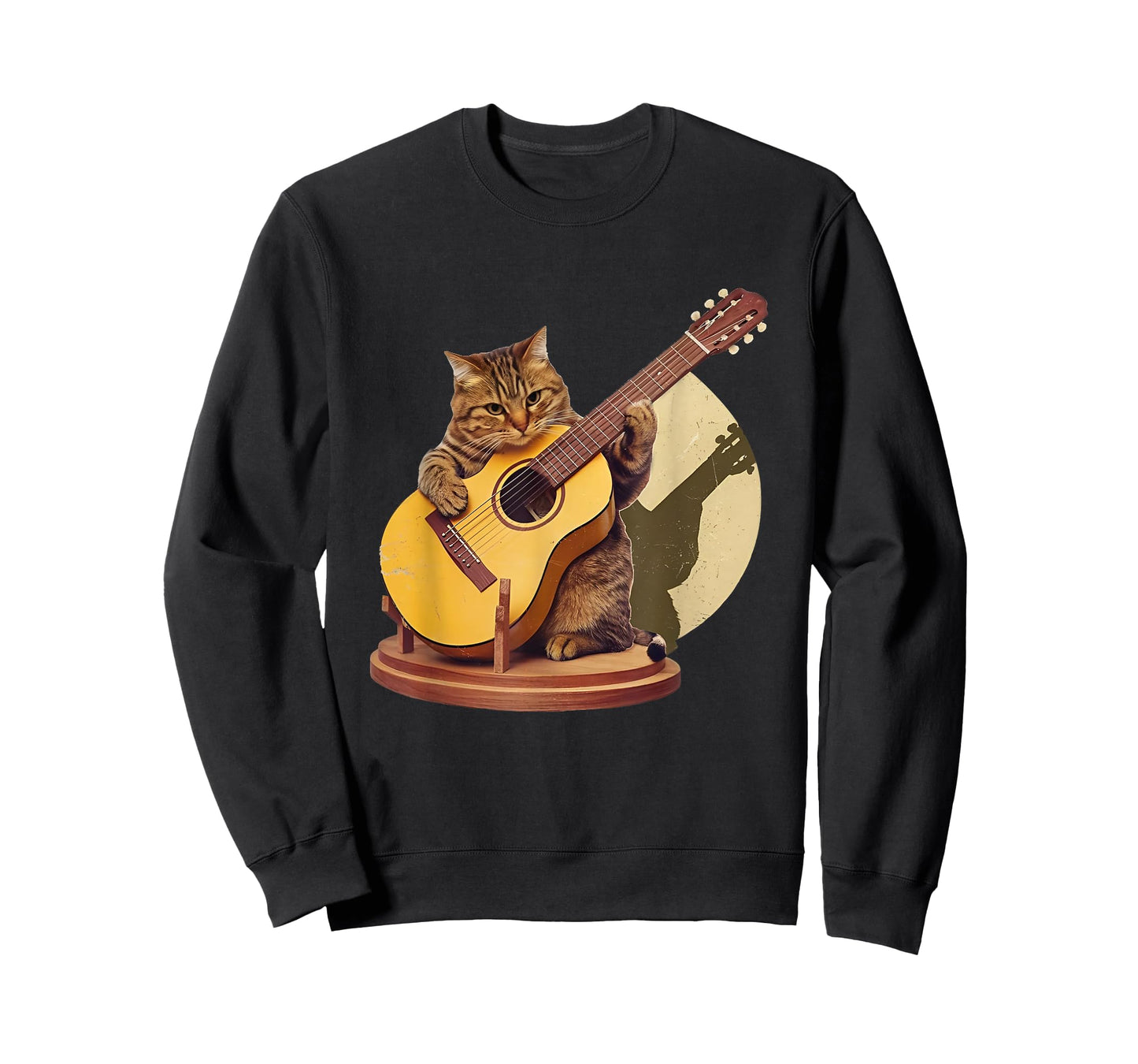 Retro Cat Playing Acoustic Guitar For Music and Cat Lovers T-Shirt