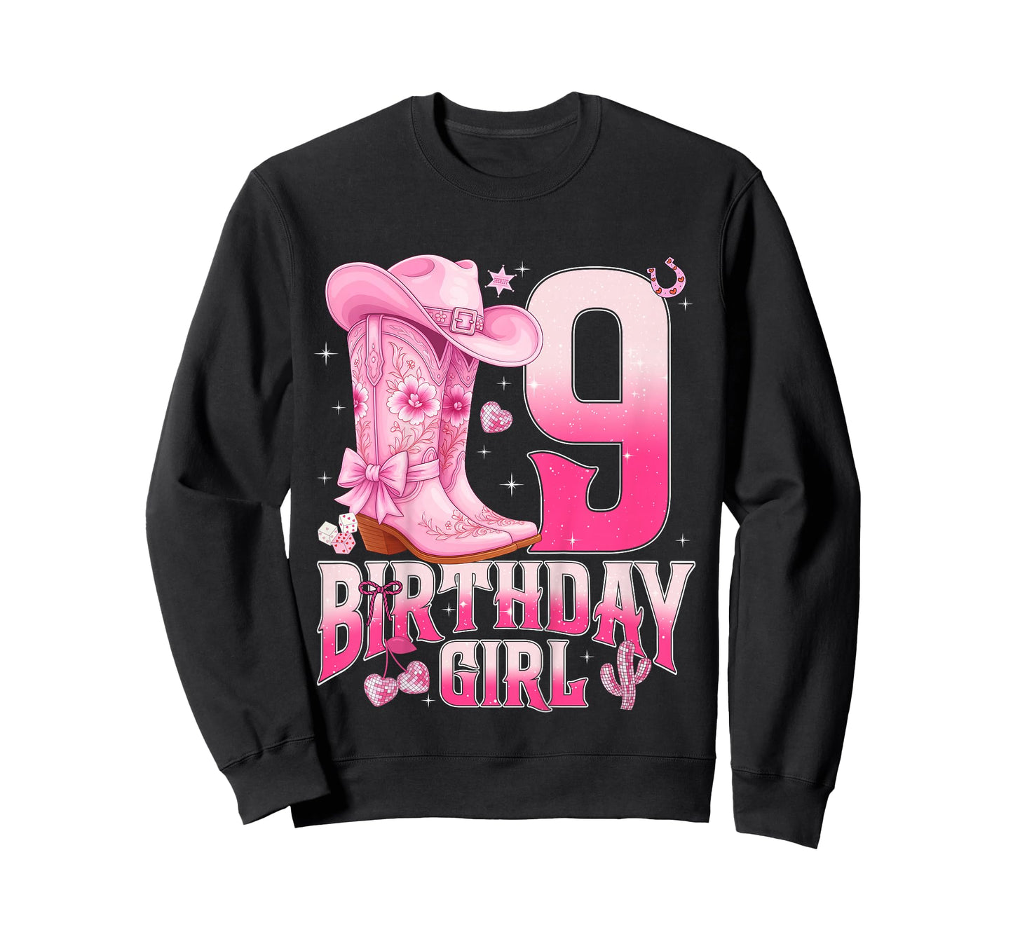 9th Birthday Girl Cowgirl Boots Hat Western Rodeo Outfit T-Shirt