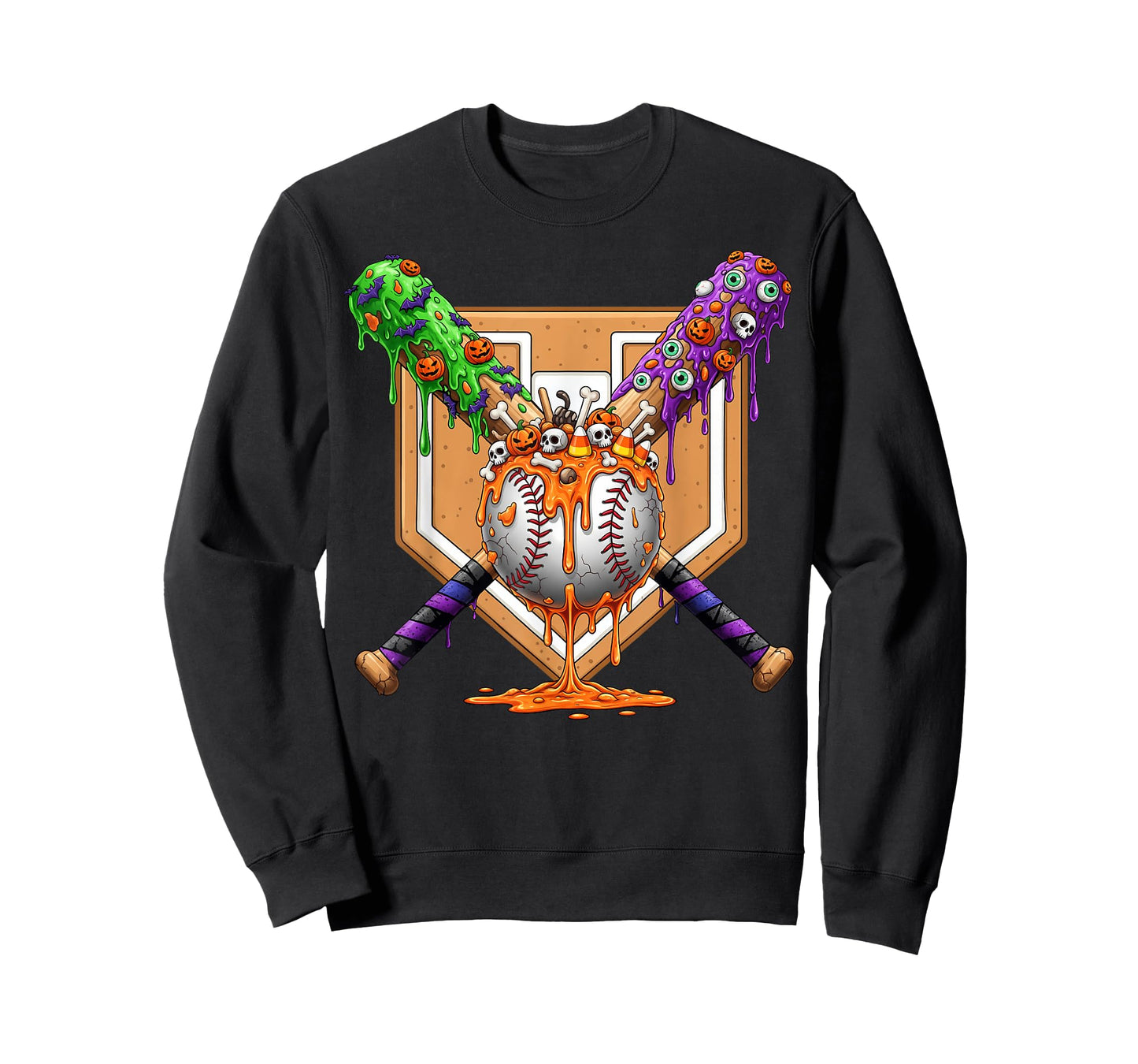 Spooky Baseball Ice Cream Drip Home Plate Dripping Halloween T-Shirt