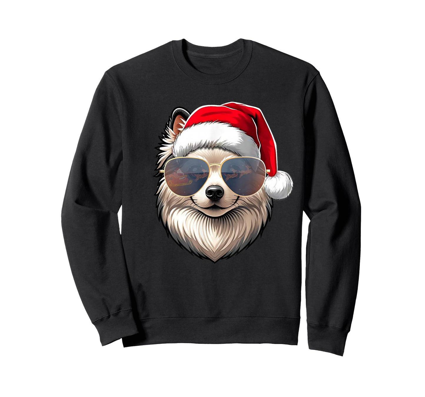Ugly Sweater X-mas Santa American Eskimo Dog Christmas T-Shirt