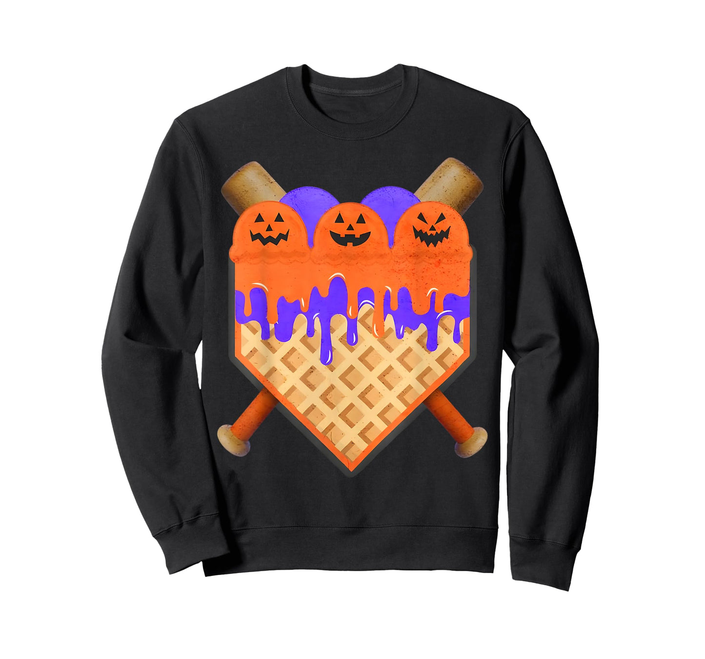 Baseball Home Plate Ice Cream Drip with Pumpkin Faces T-Shirt
