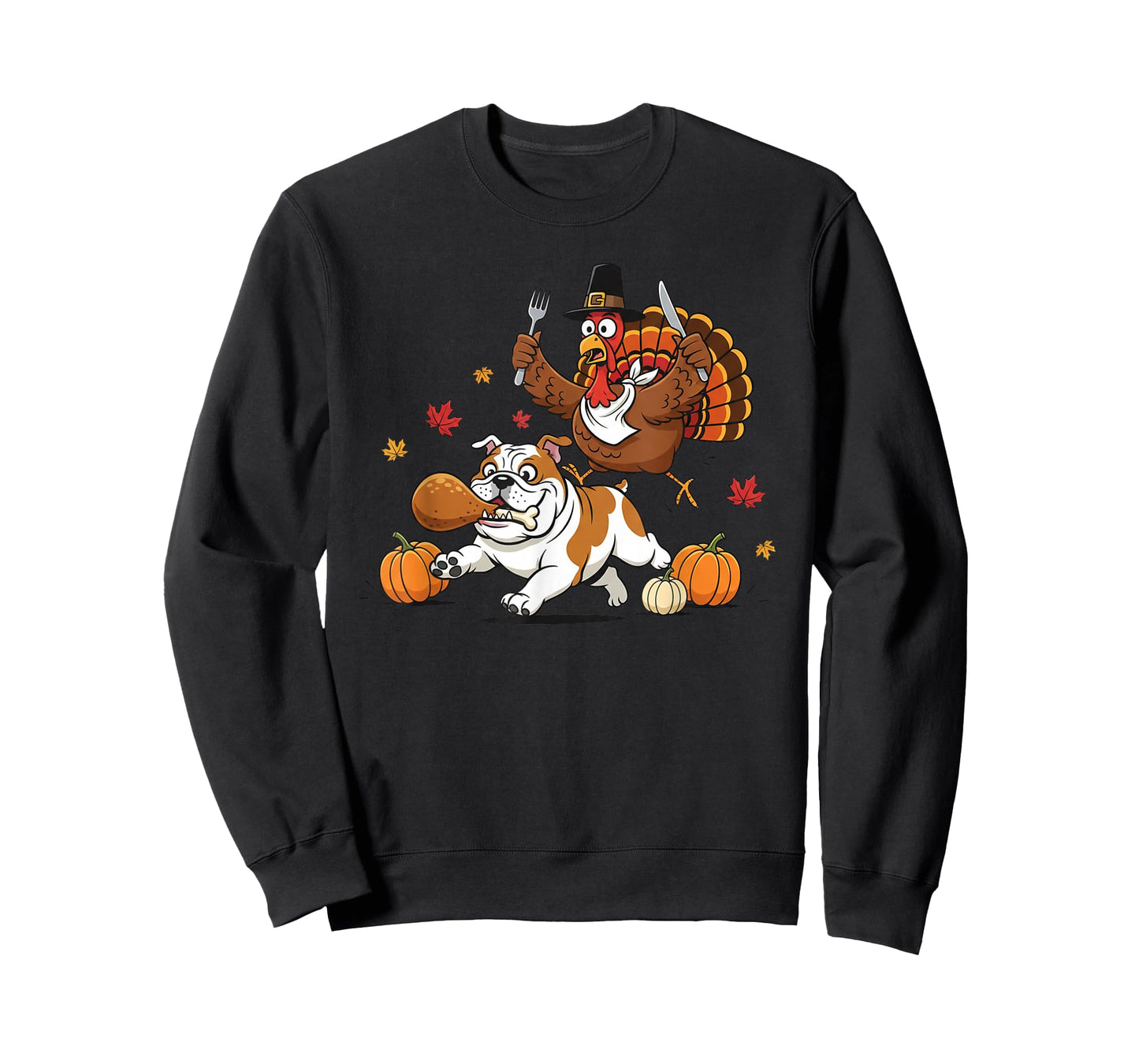 Funny English Bulldog Turkey Thanksgiving Womens Mens Kids T-Shirt
