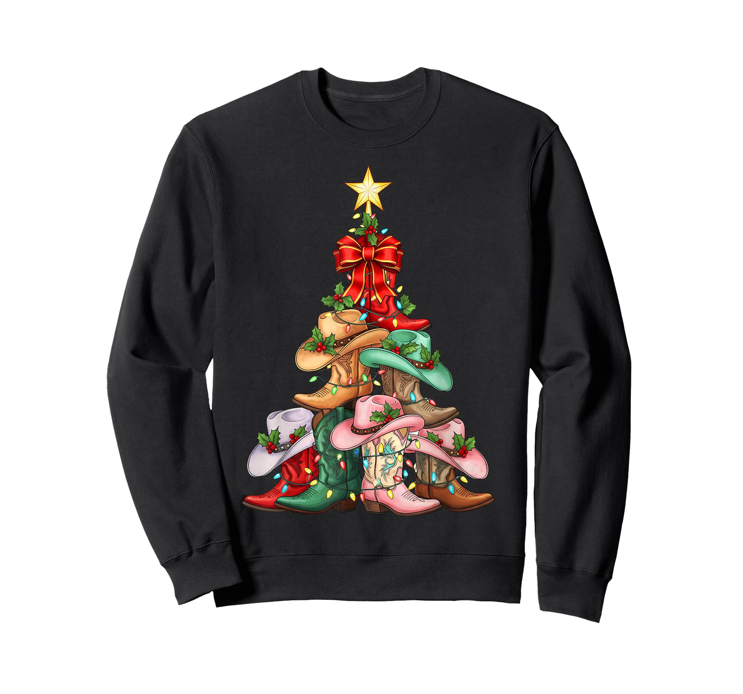 Howdy Christmas Tree Western Cowgirl Boots Xmas Lights T-Shirt