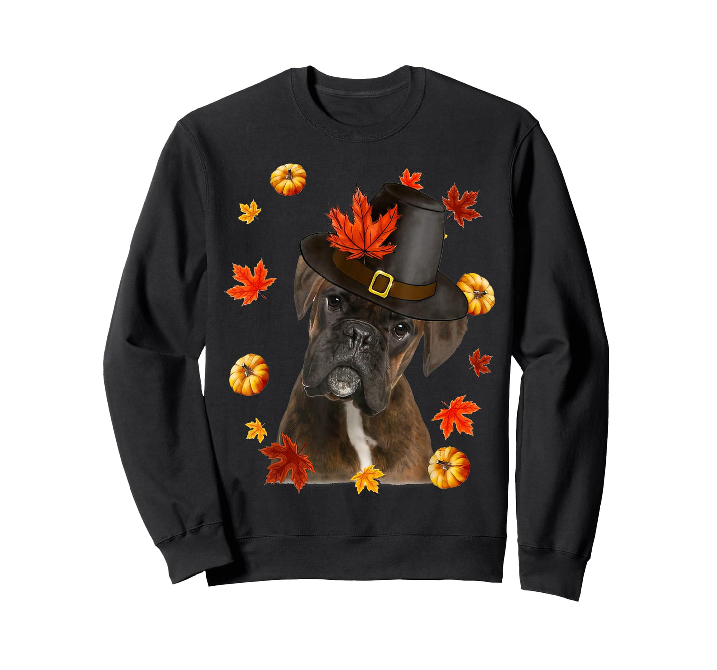 Boxer Dog Pilgrim Hat Fall Happy Thanksgiving Day T-Shirt
