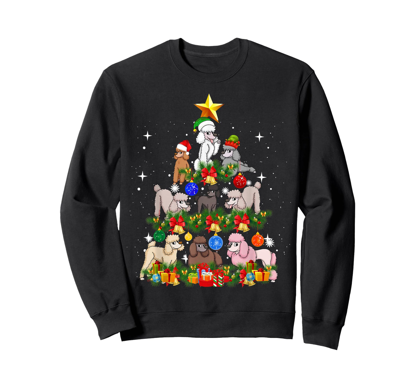 Funny Poodle Christmas Tree Santa Hat Xmas Holiday Costume Men Women Kids T-Shirt