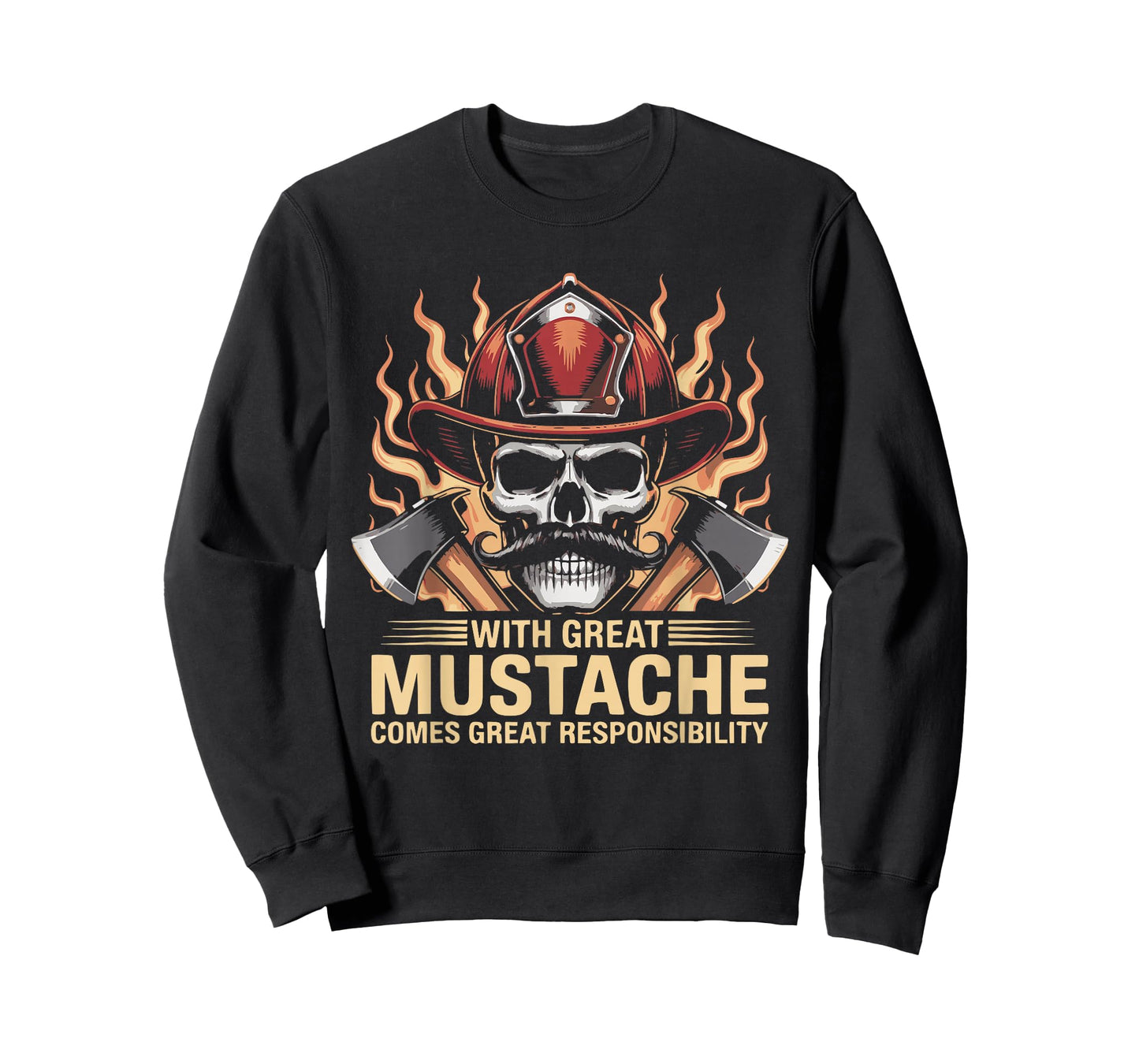 Firefighter Mustache Skull Hero Flame Axes First Responders T-Shirt