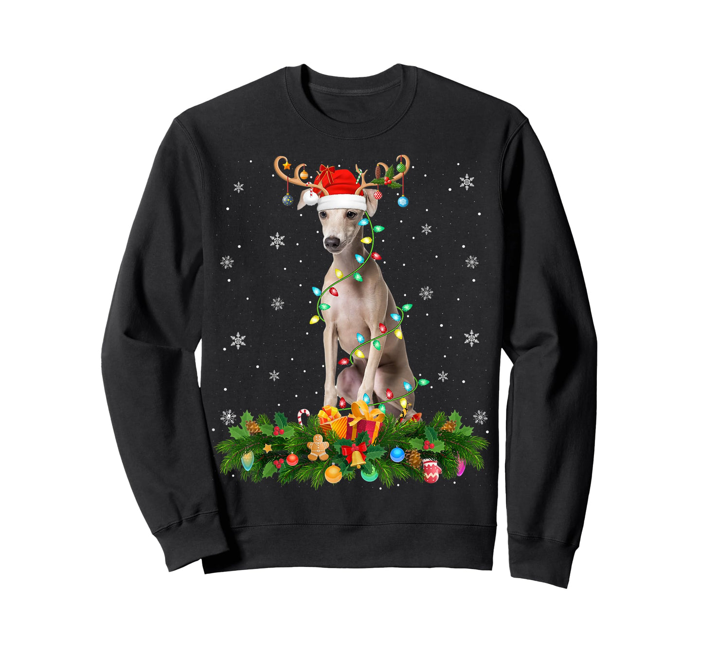 Xmas Holiday Reindeer Santa Italian Greyhound Dog Christmas T-Shirt