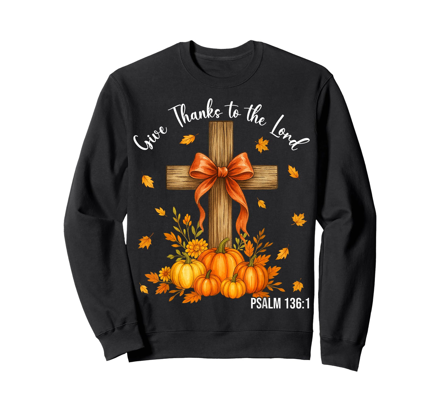 Give Thanks to The Lord Cross Christian Thanksgiving Fall T-Shirt