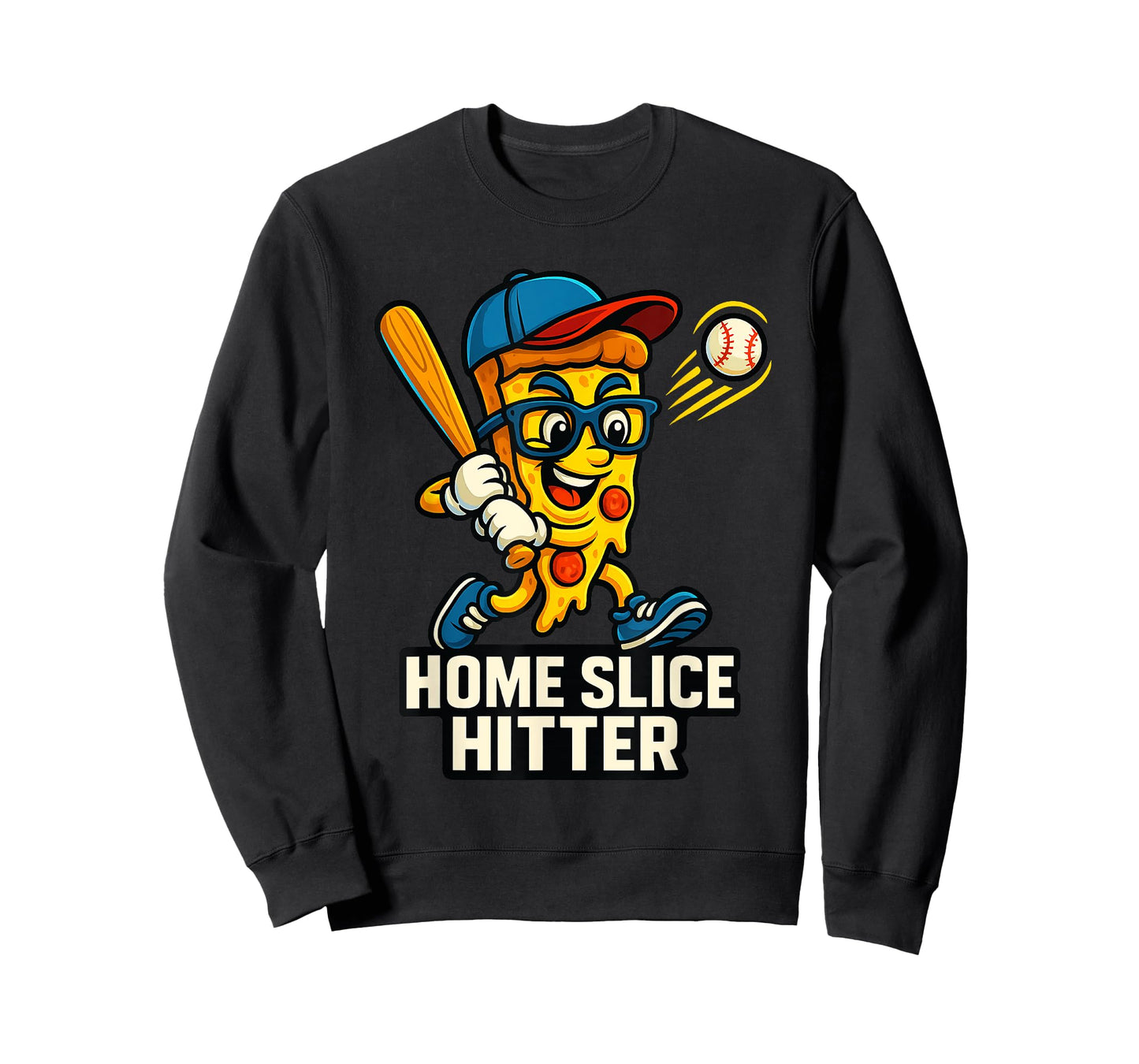 Boys Pizza Theme Funny Baseball Home Hitter T-Shirt
