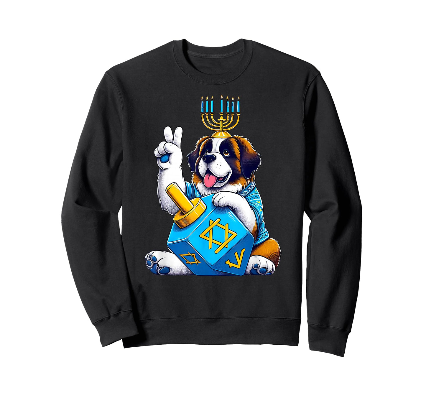 Saint Bernard Menorah Dreidel Jewish Hanukkah Womens Mens T-Shirt