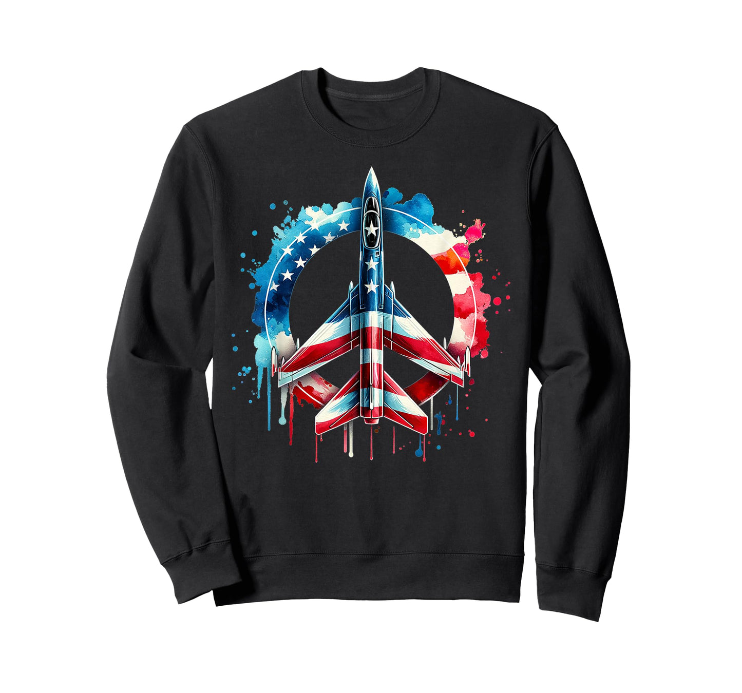 Flying Jet American Flag Peace Sig USA Patriotic July 4th T-Shirt