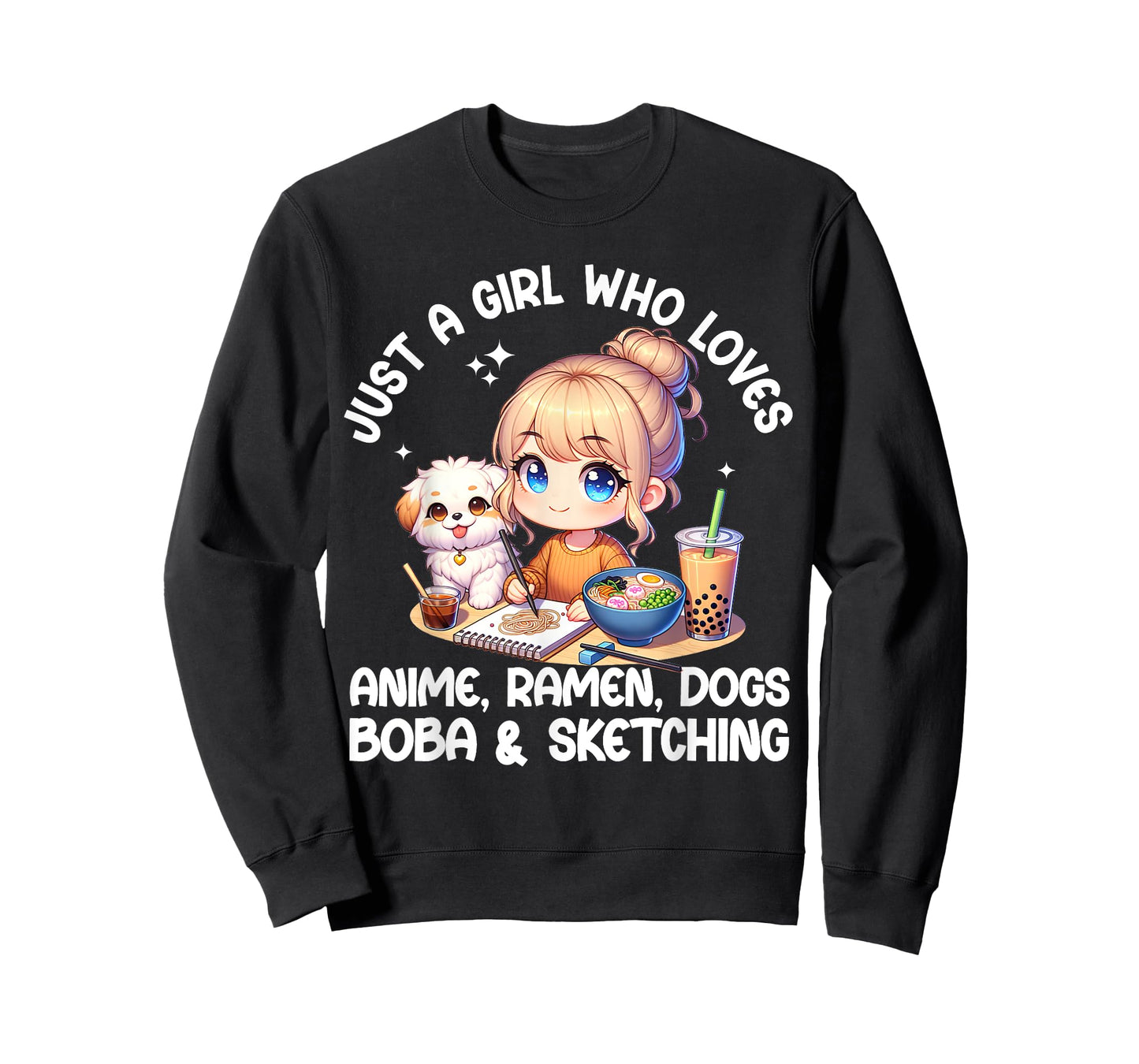 Just A Girl Who Loves Anime Ramen Dogs Boba And Sketching T-Shirt