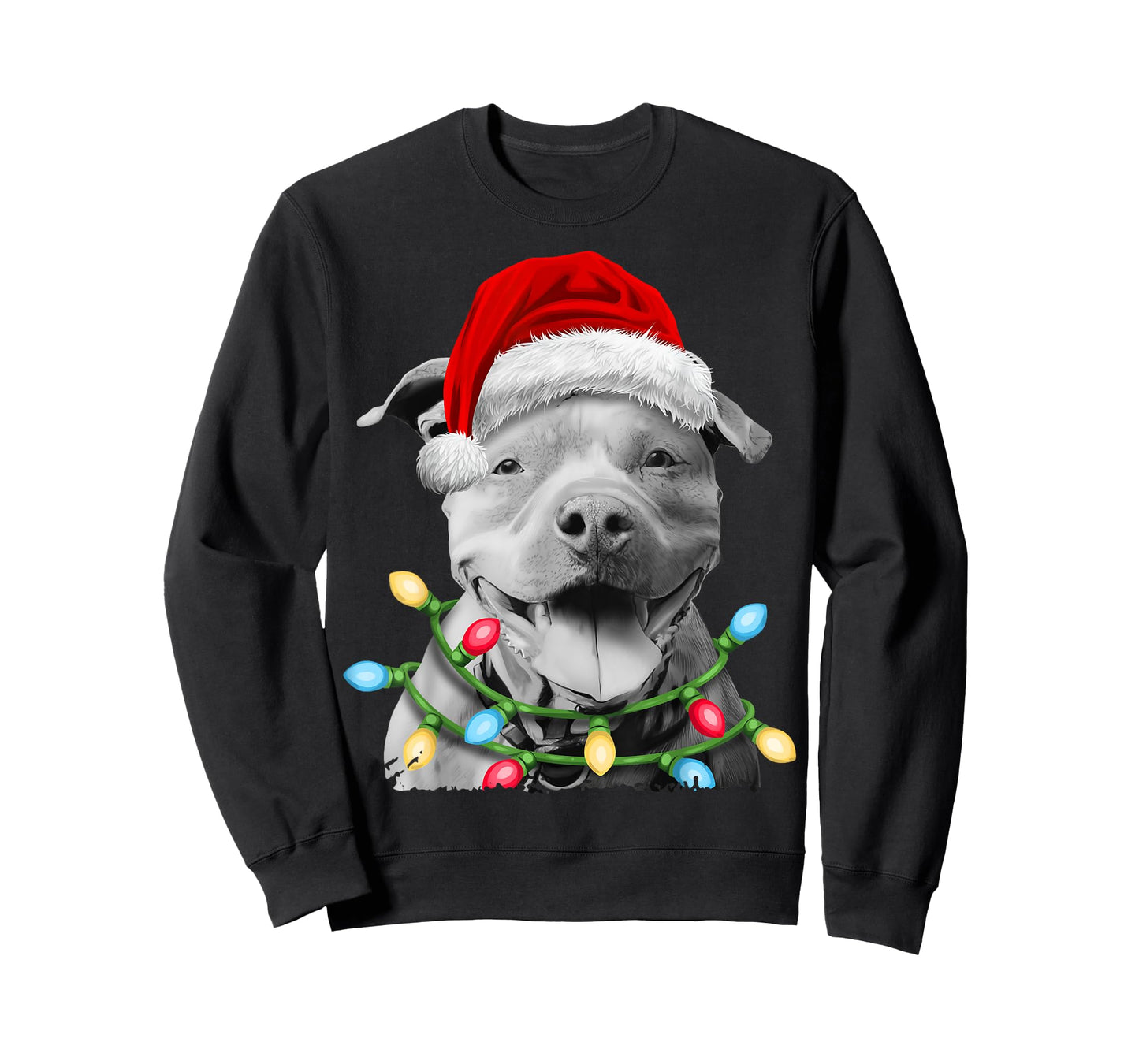 Pit Bull Santa Christmas Tree Lights Xmas Boys Dog Dogmas T-Shirt