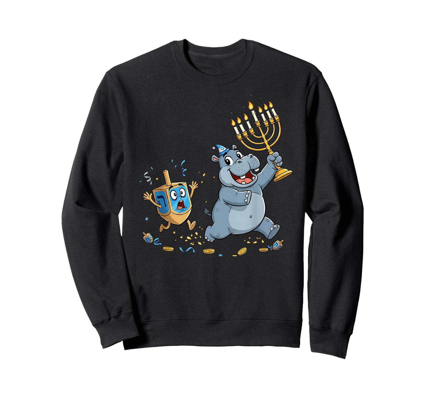 Funny Hippo Dreidel Menorah Hanukkah Kids Womens Mens T-Shirt