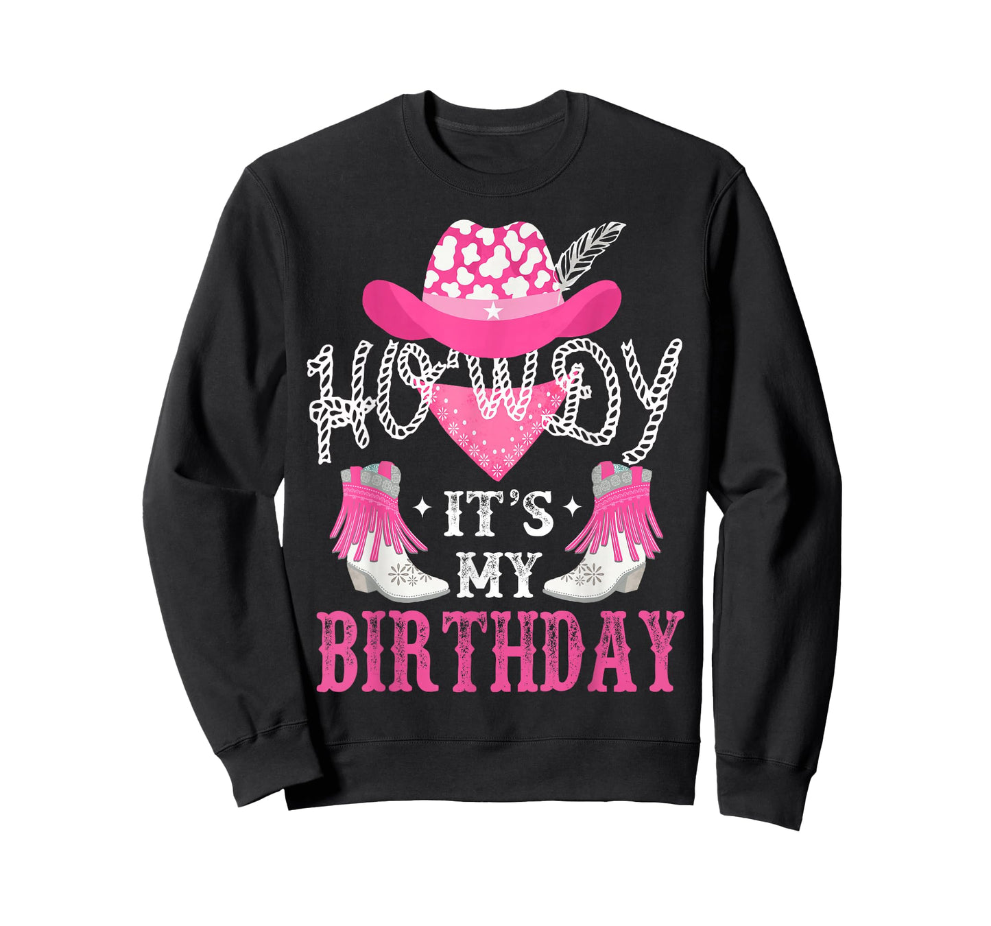 Howdy It's My Birthday Funny Country Rodeo Cowgirl themed T-Shirt, Small, Black