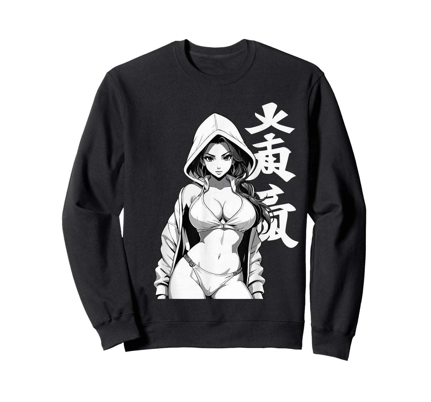 Sexy Waifu Sport Anime Girl Japanese in Black White Art T-Shirt