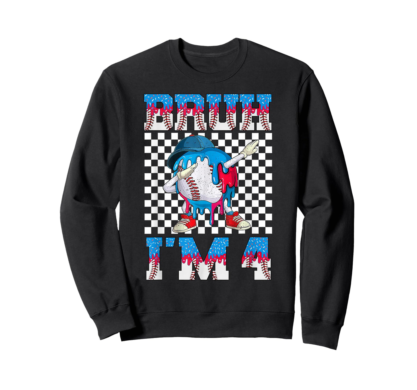 Bruh 4th Birthday Boy Baseball Ice Cream Drip 4 Year Olds T-Shirt