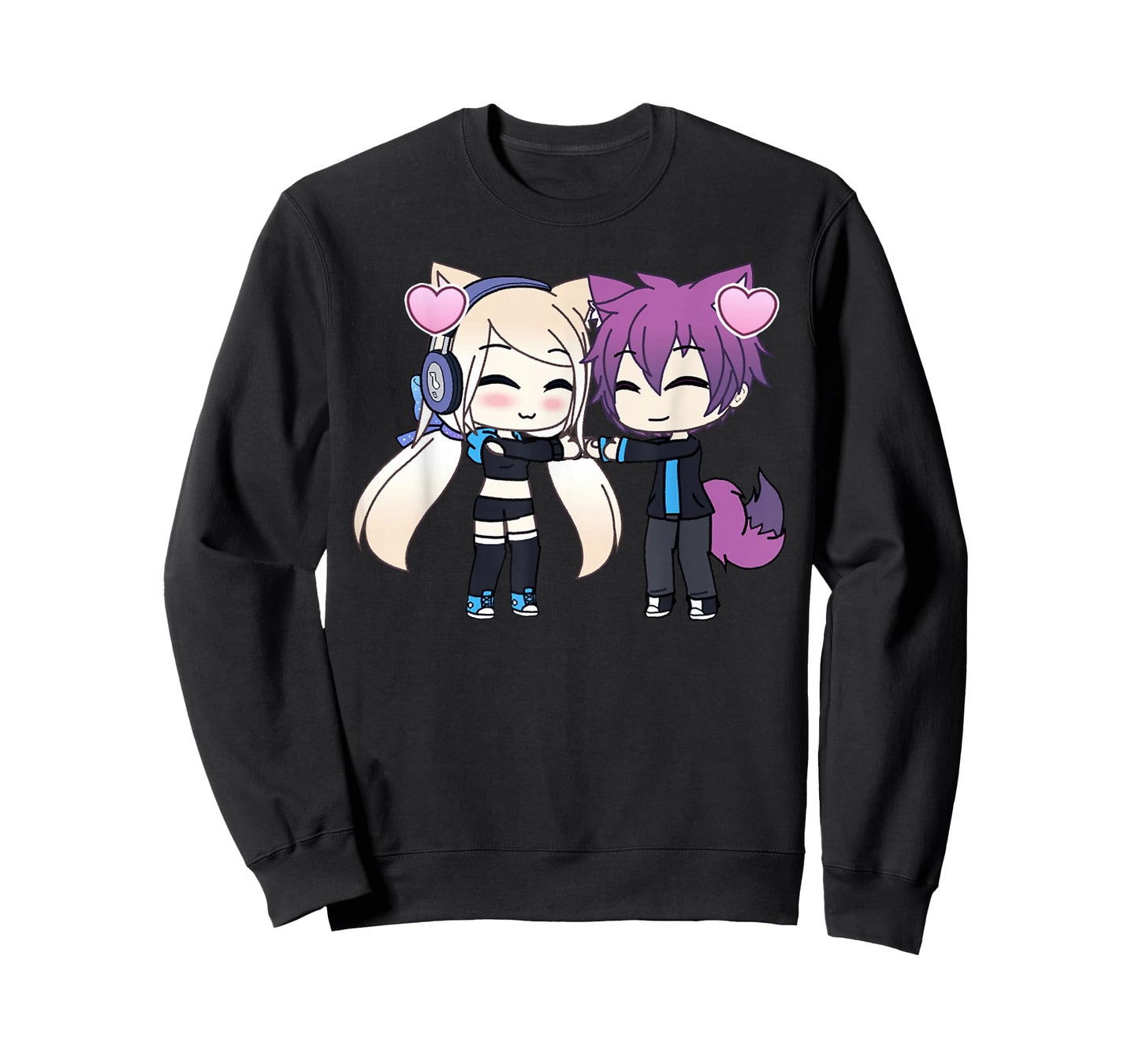 Cute Chibi Style Kawaii Anime Girl and Boy Couple and Hearts T-Shirt