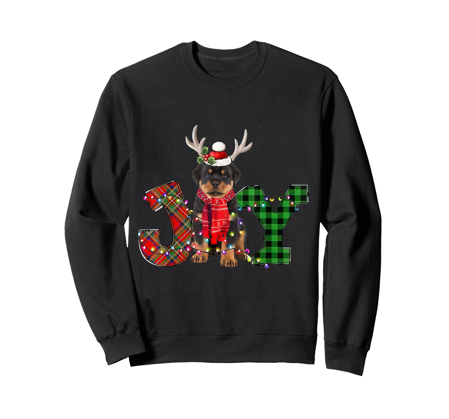 Joy Christmas Lights Rottweiler Dog Santa Hat Pajama T-Shirt for Men Women Kids