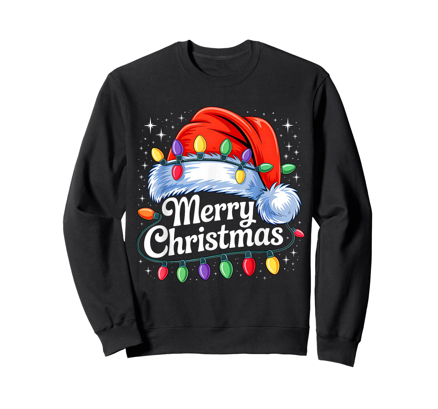 Merry Christmas Lights Red Santa Hat Xmas Family Men Women T-Shirt