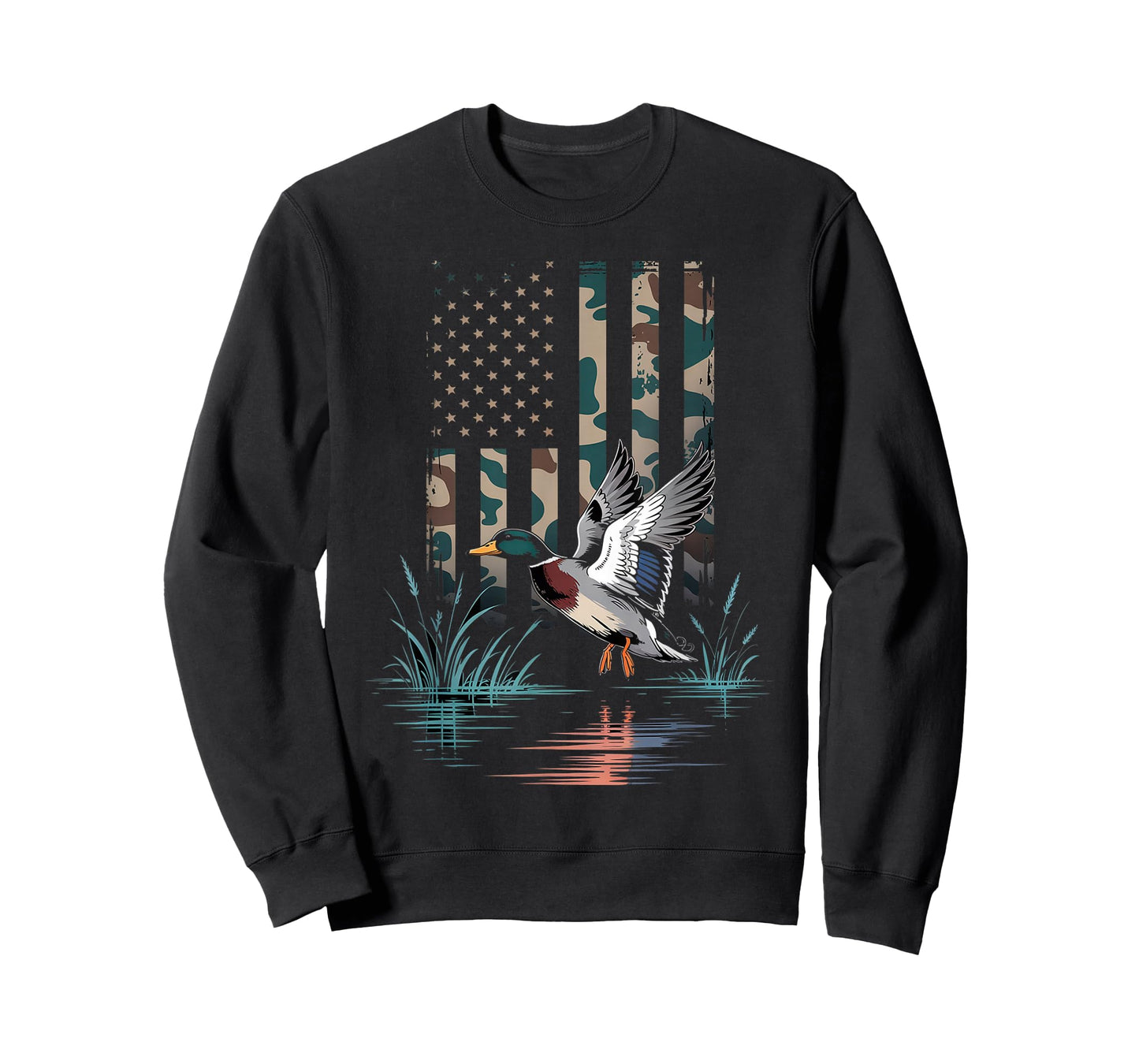 Camo Duck Hunting American Flag Waterfowl USA T-Shirt