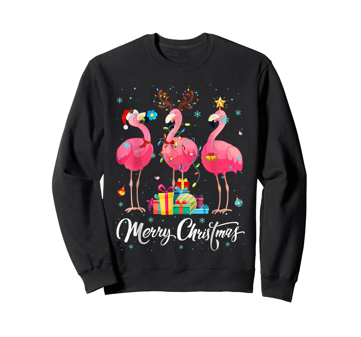 Merry Christmas Hat Santa Flamingo Light Christmas Snow Xmas T-Shirt
