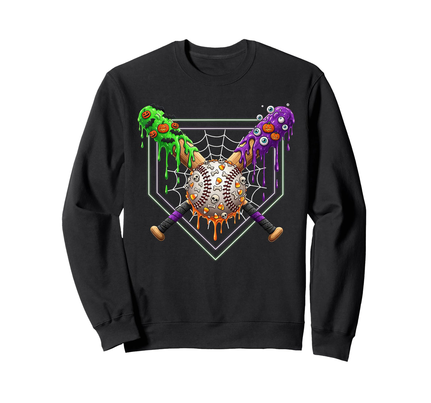 Baseball Home Plate Ice Cream Halloween Pumkin Spooky Season T-Shirt
