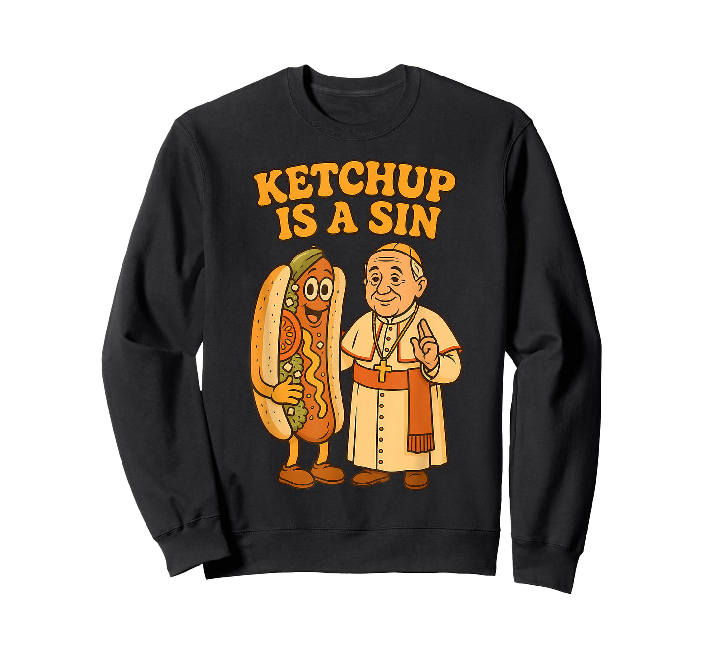 Da Pope Ketchup Is a Sin Funny Chicago Hot Dog Design T-Shirt