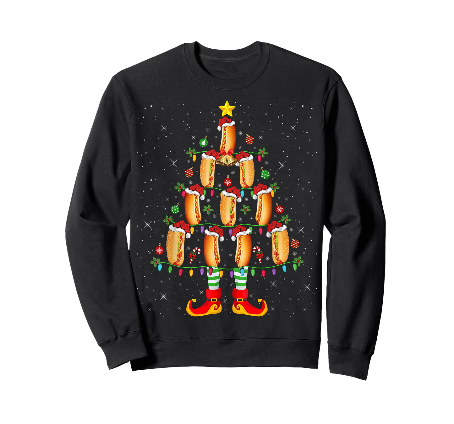 Hot Dog Lover Xmas Holiday Lighting Hot Dog Christmas Tree T-Shirt for Men Women Kids