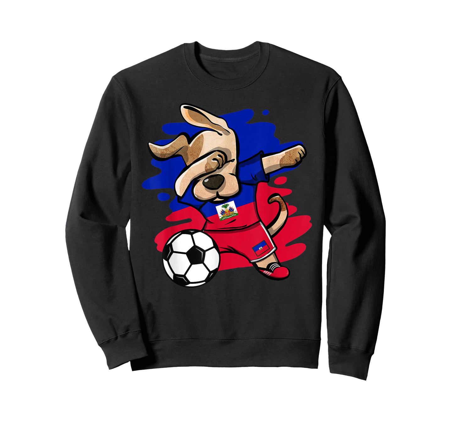 Dabbing Dog Haiti Soccer Fans Jersey Haitian Flag Football Men Women Kids T-Shirt