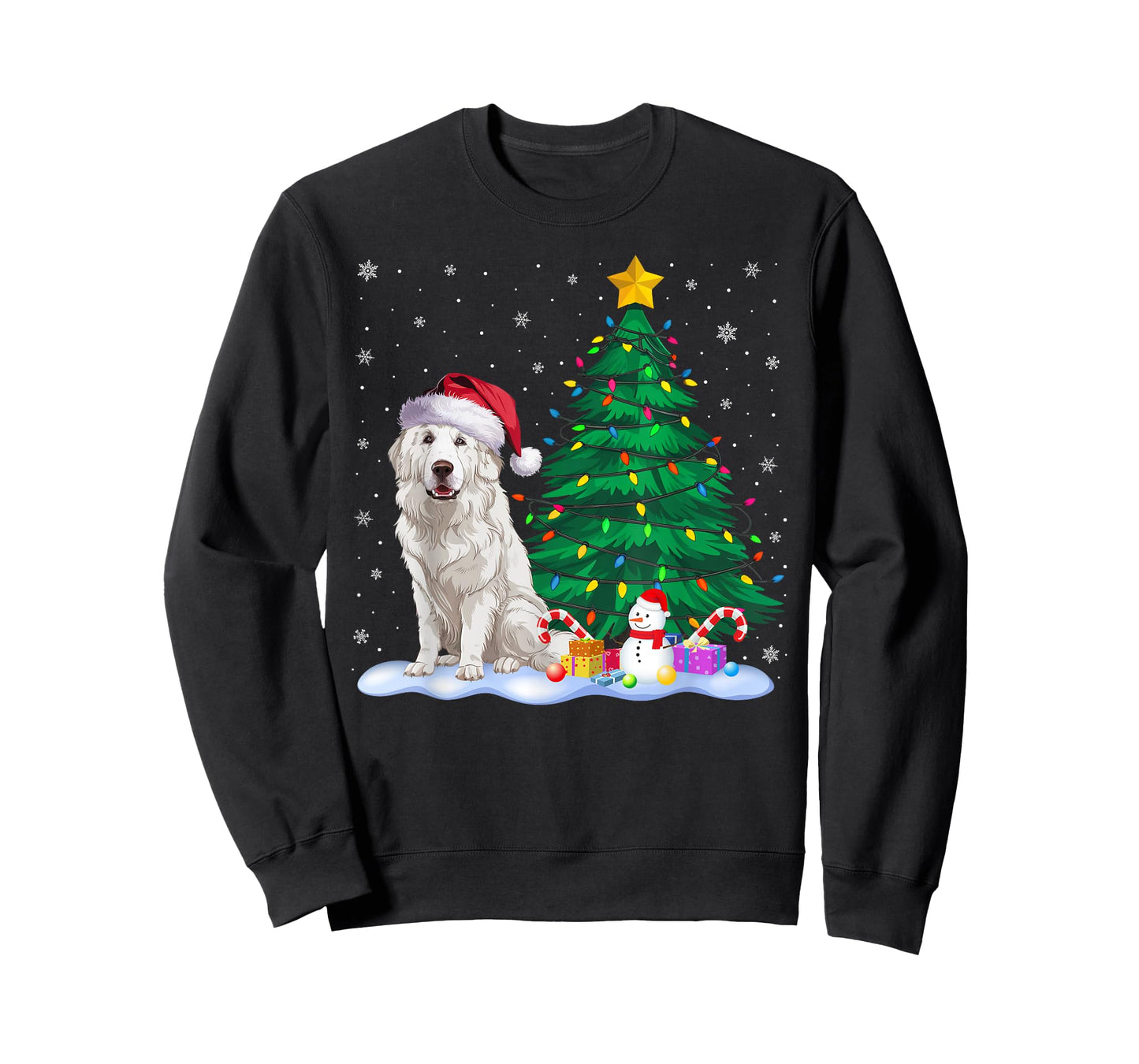 Great Pyrenees Dog Xmas Tree Lights Reindeer Hat Christmas T-Shirt