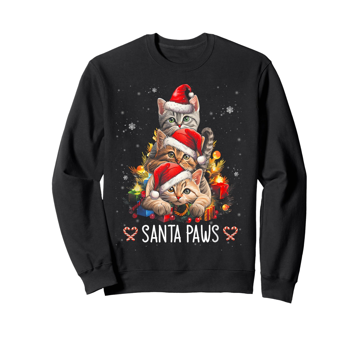 Santa Paw And Claw Santa Cat Christmas Tree Lights Cat Lover Men Women Kids T-Shirt