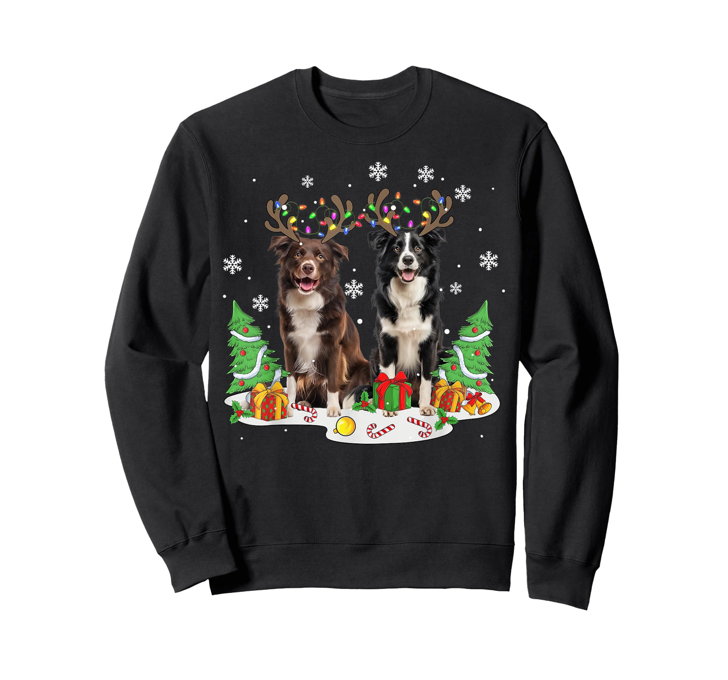 Border collie Dog Christmas lights Xmas Border collie dog T-Shirt for Men Women Kids