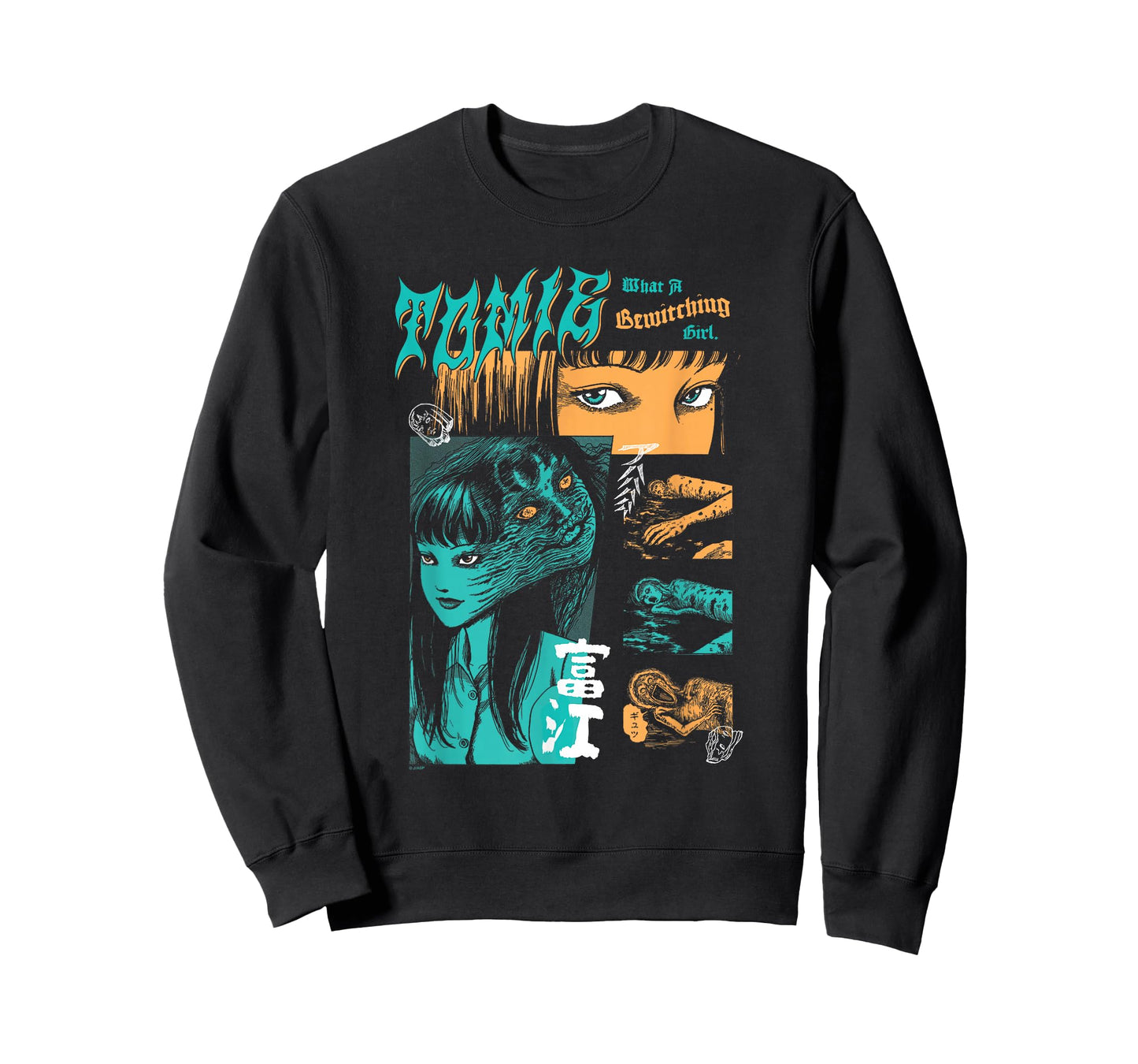 Junji Ito Tomie Orange and Aqua Zine Collage Horror Manga T-Shirt