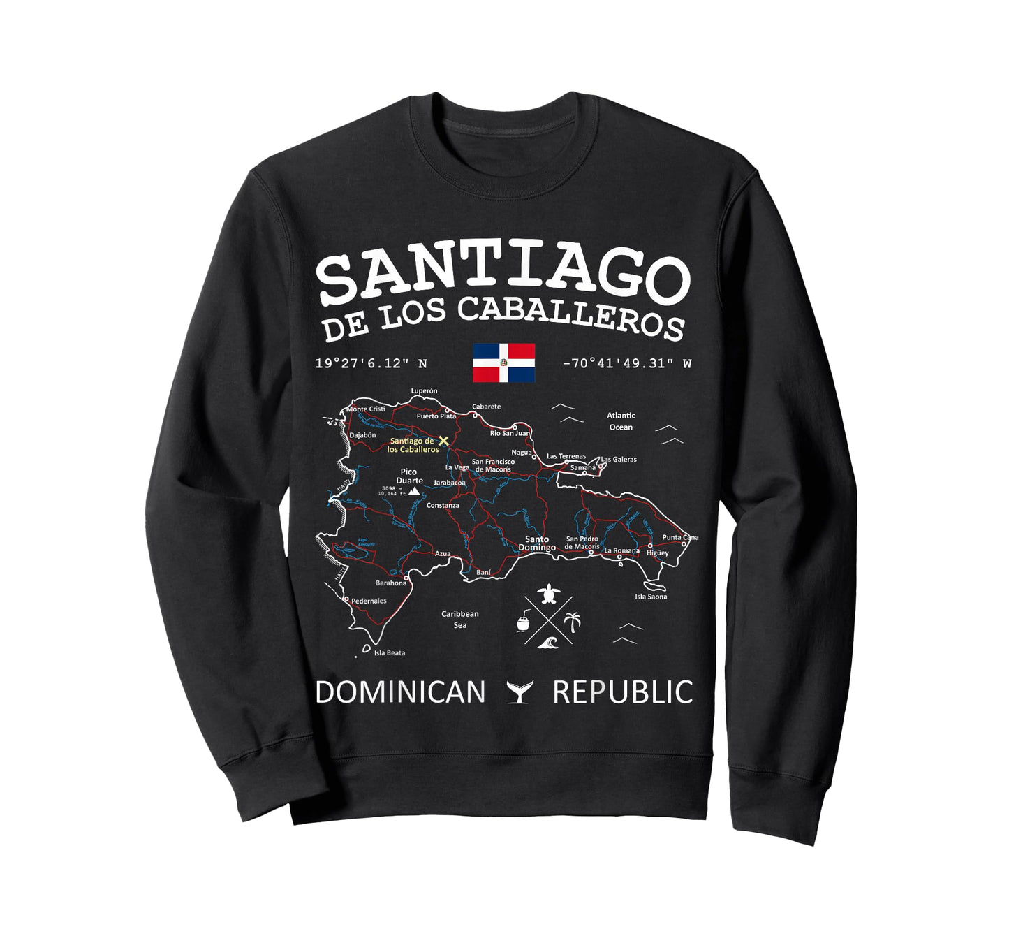 SANTIAGO de los Caballeros Dominican Republic Map Flag T-Shirt