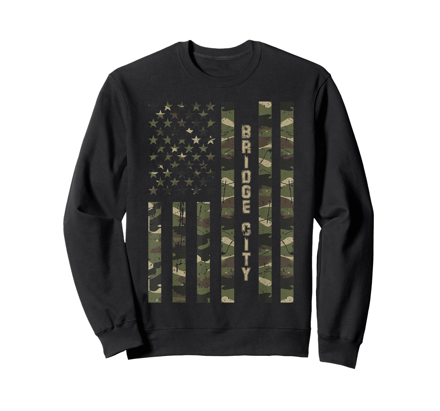 Bridge City United States Distressed Camo w US Flag T-Shirt