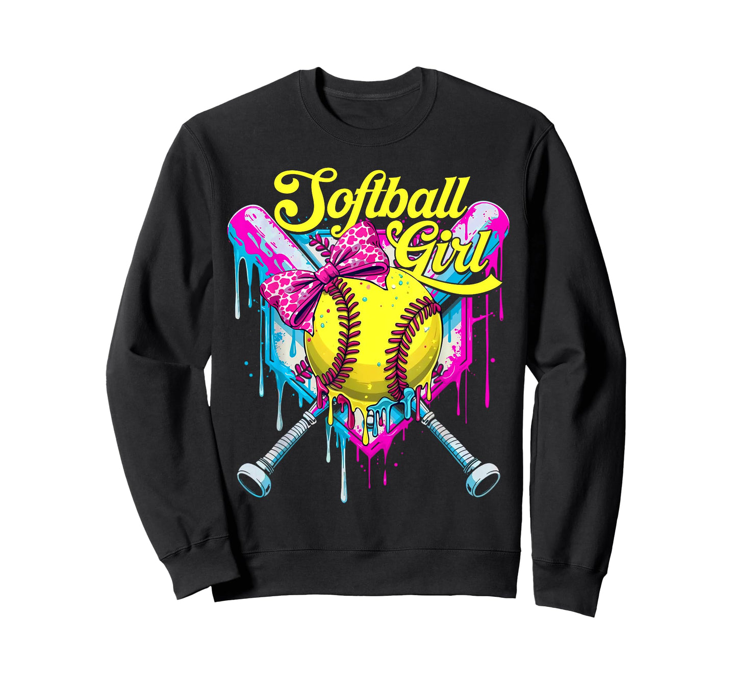 Softball Drip Girls Ice Cream Drip Youth Girl Coquette Bow T-Shirt