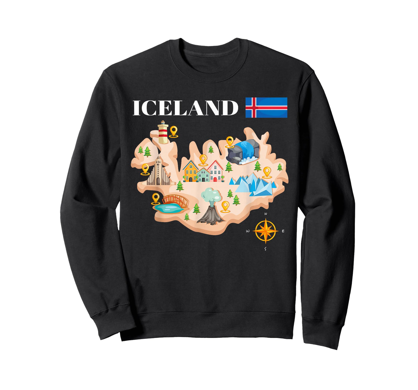 Iceland Map Souvenir Eyjafjallajokull Puffin Travel T-Shirt
