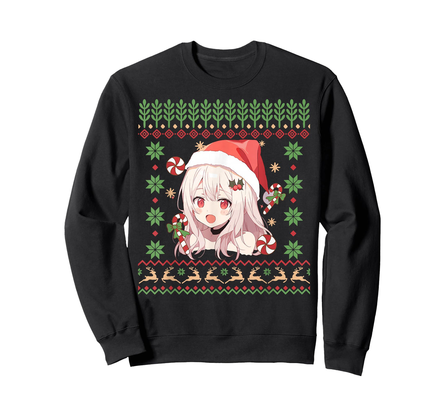 Cute Anime Girl Santa Hat Ugly Sweater Anime Otaku Christmas T-Shirt