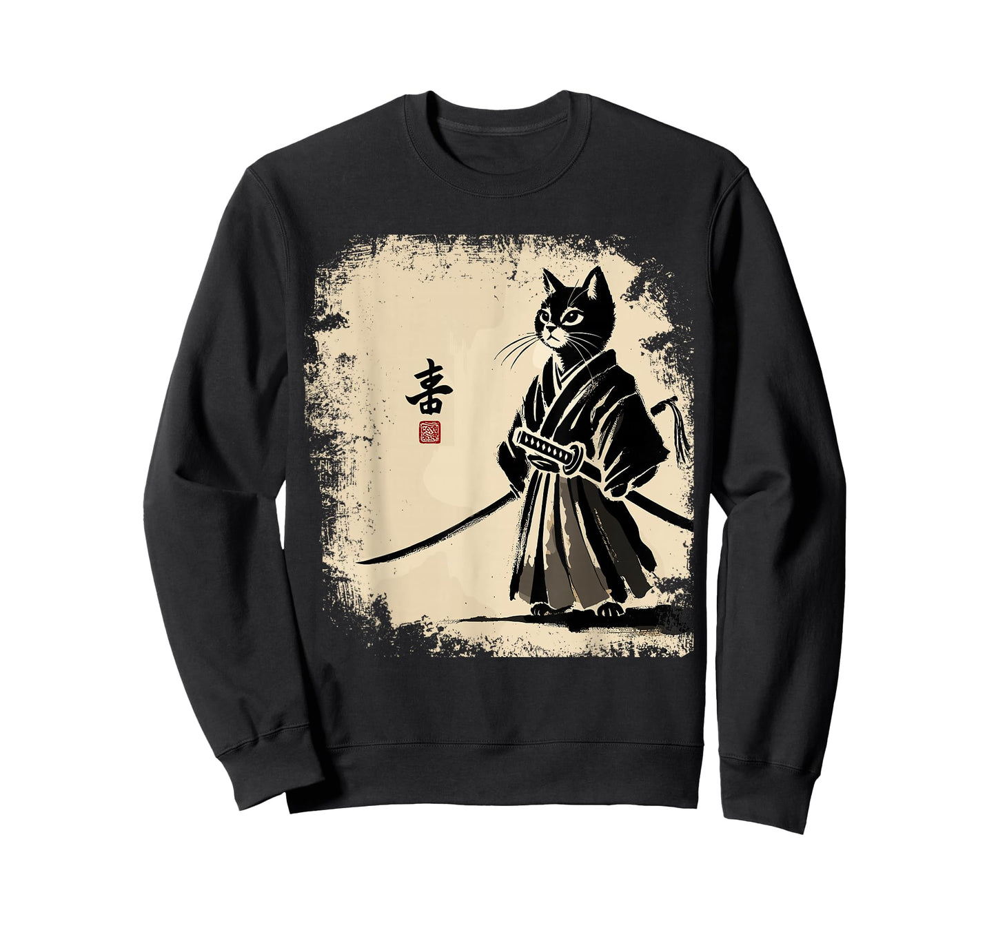Samurai Cat Vintage Warrior Art Graphic Cat Art T-Shirt