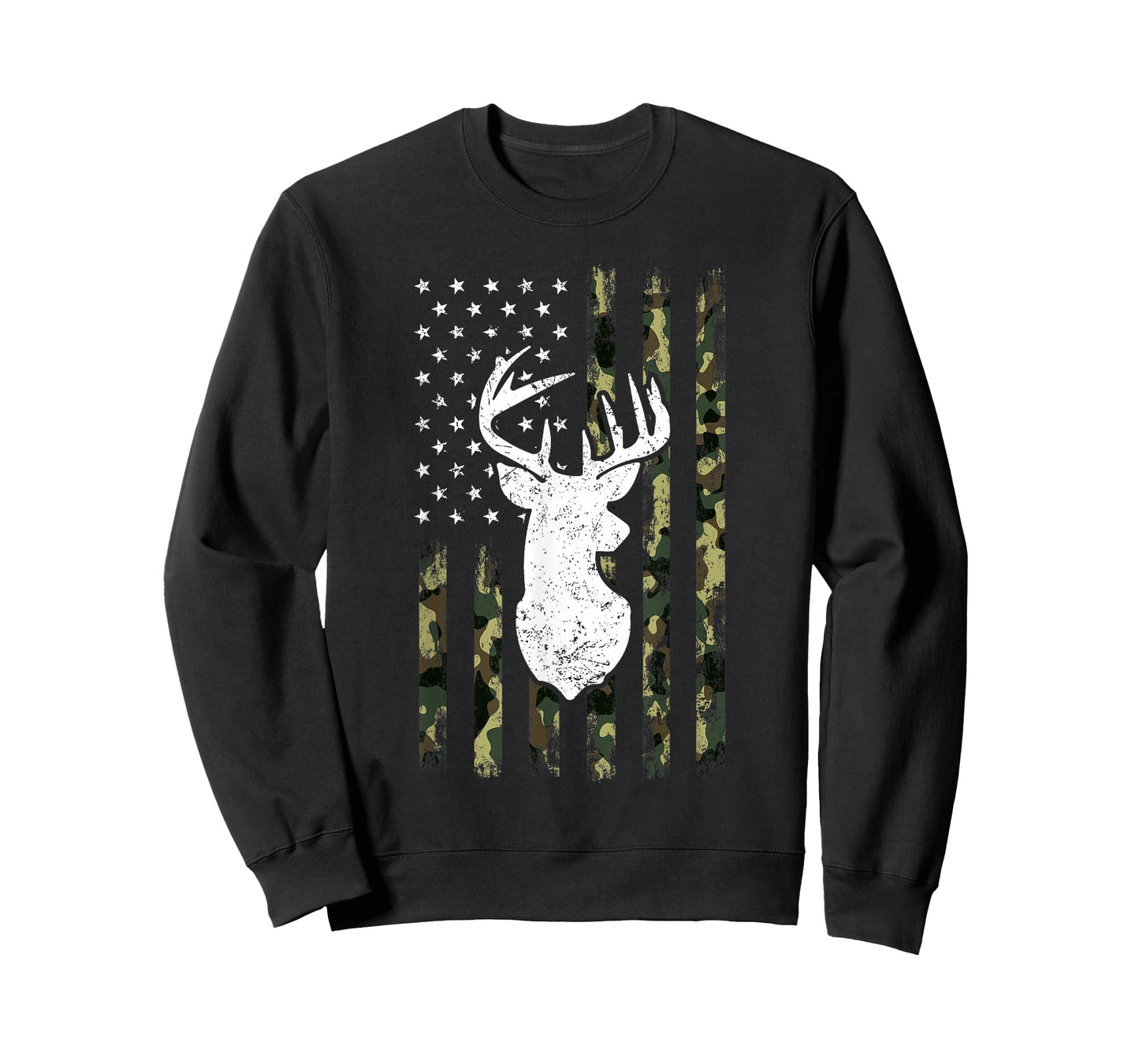 Mens Hunting Shirt American Camouflage Flag Deer Silhouette T-Shirt