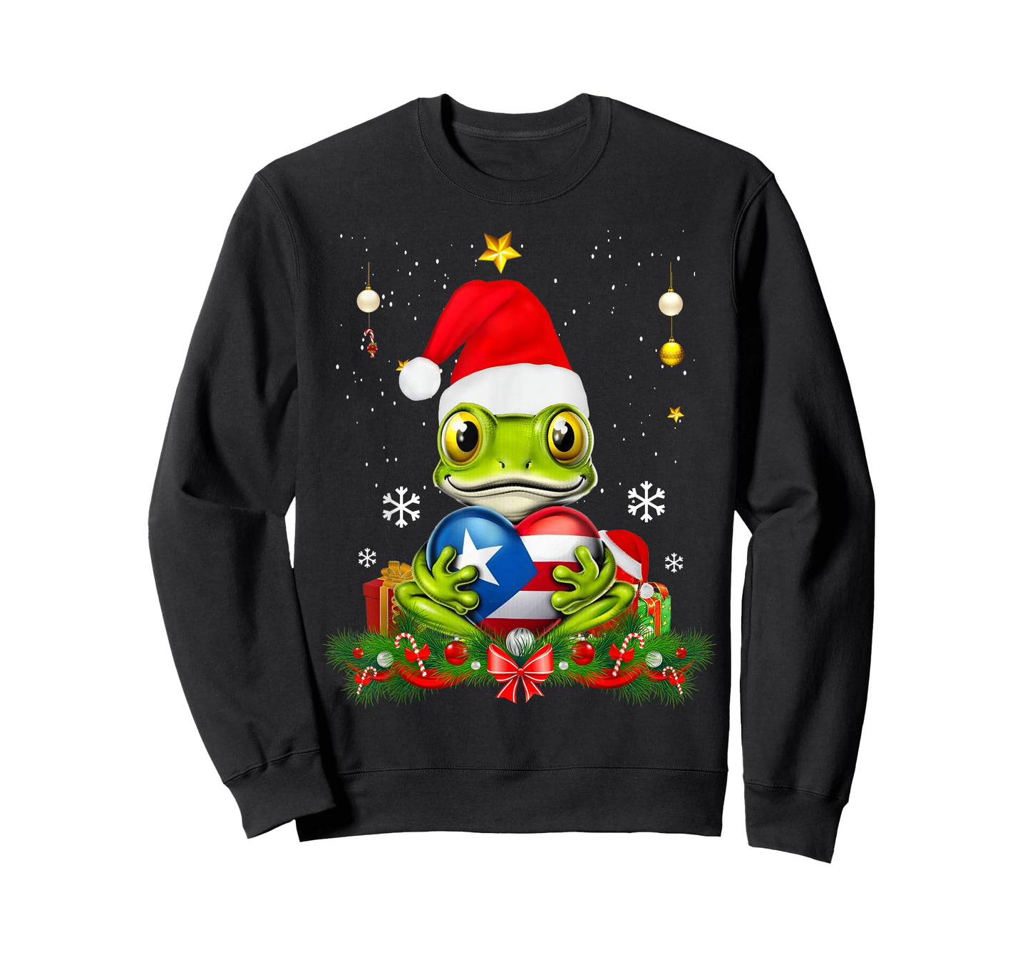 Patriotic Puerto Rico Flag Frog Tree Christmas Puero Rican T-Shirt