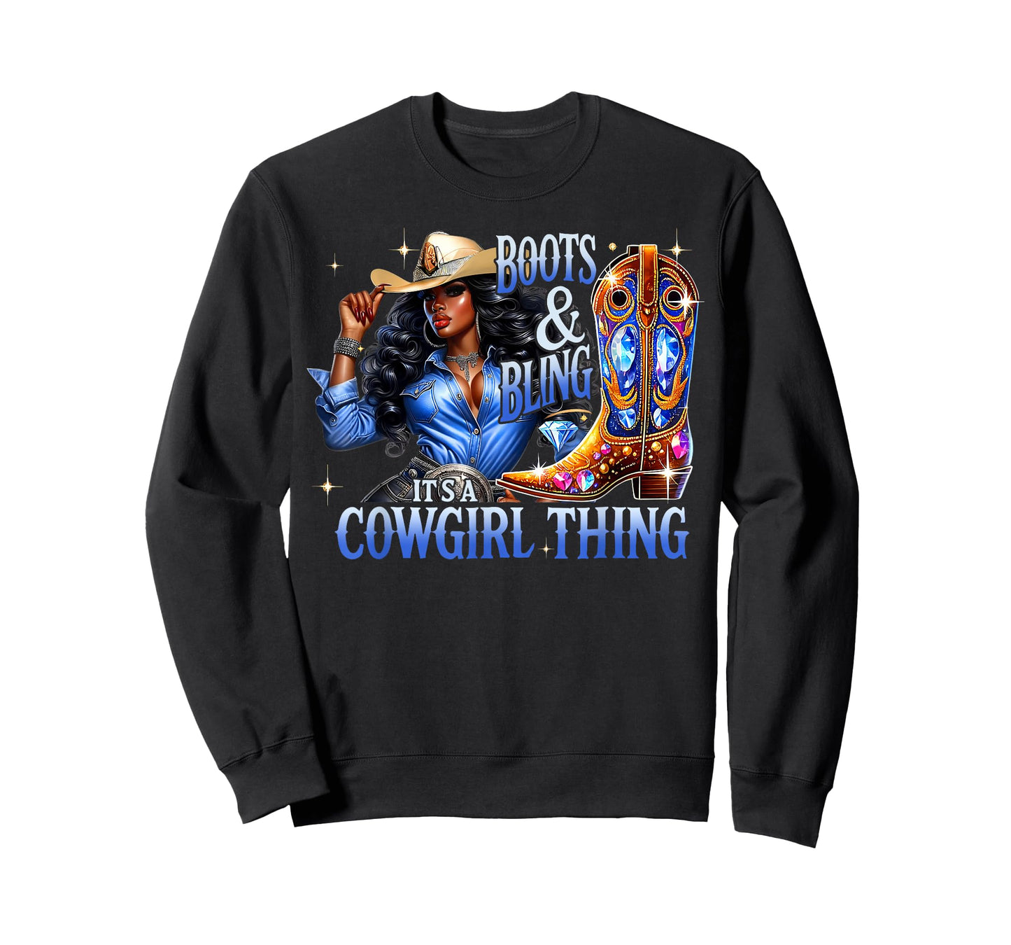 Retro Black Cowgirl Boots & Bling Its A Cowgirl Thing Women T-Shirt