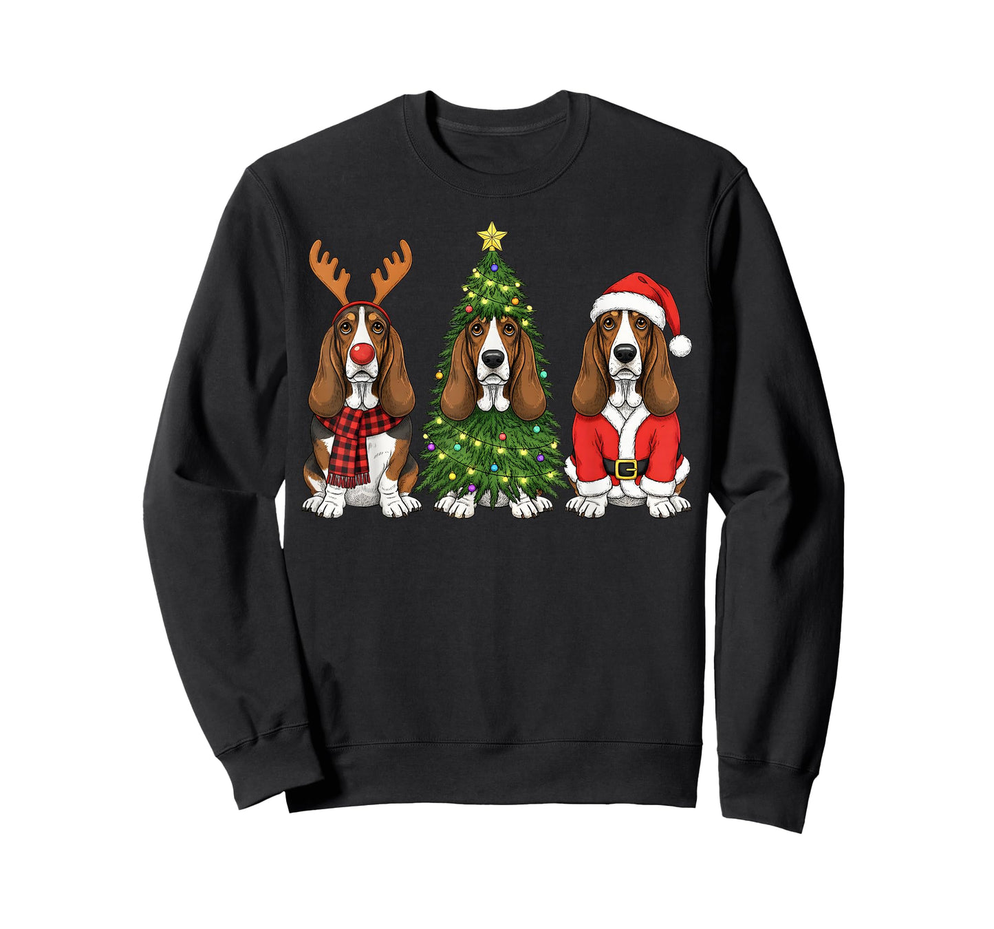 Retro Christmas Basset Hound Santa Reindeer Dog Lover T-Shirt