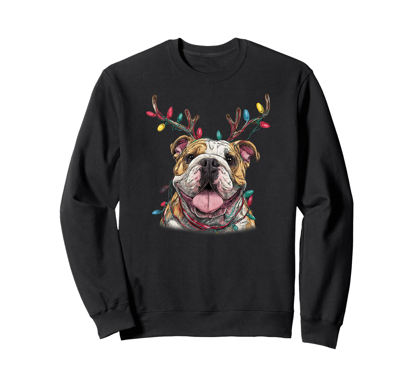 Santa English Bulldog Reindeer Light Christmas T-Shirt