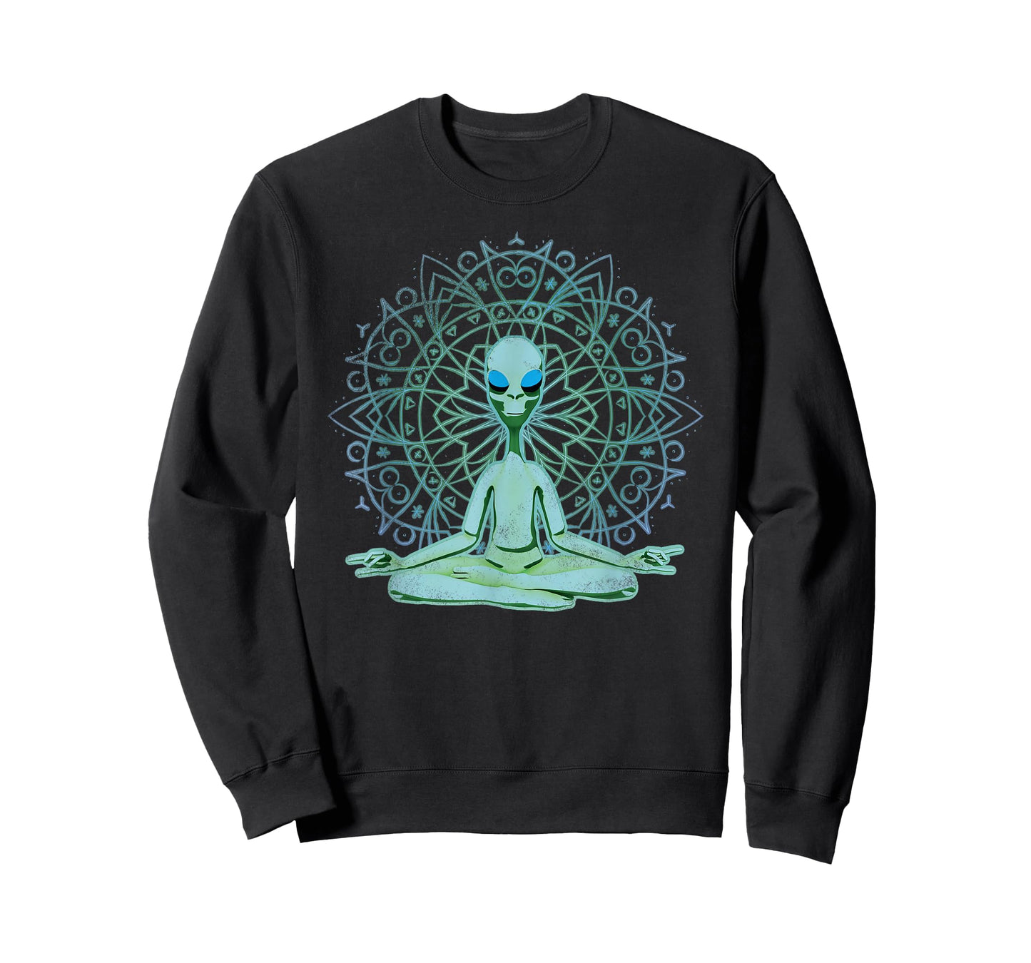 Alien Shirt UFO Mandala Meditating Green Alien Lotus Zen T-Shirt