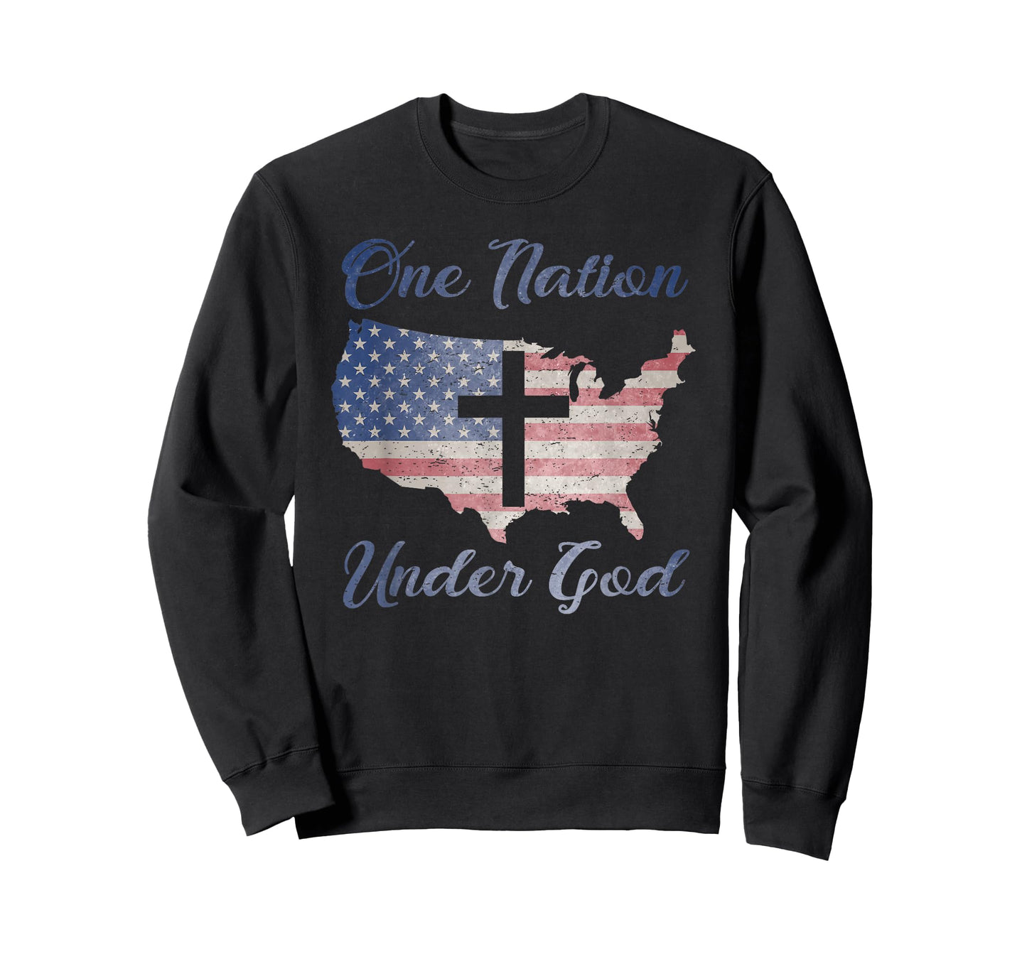 ONE NATION UNDER GOD Christian Cross American Flag USA Map T-Shirt
